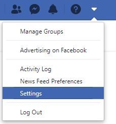 Facebook dropdown menu for settings