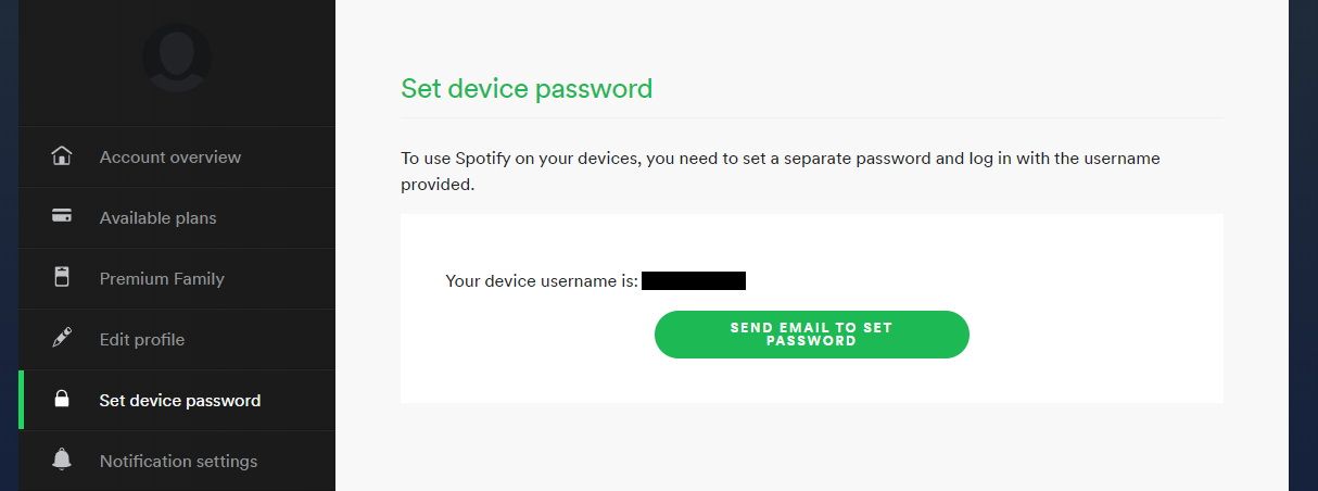 Setting a device password for Spotify