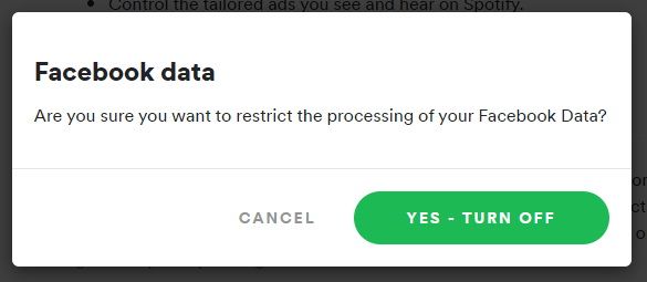 Turn off Facebook data in the Spotify privacy settings