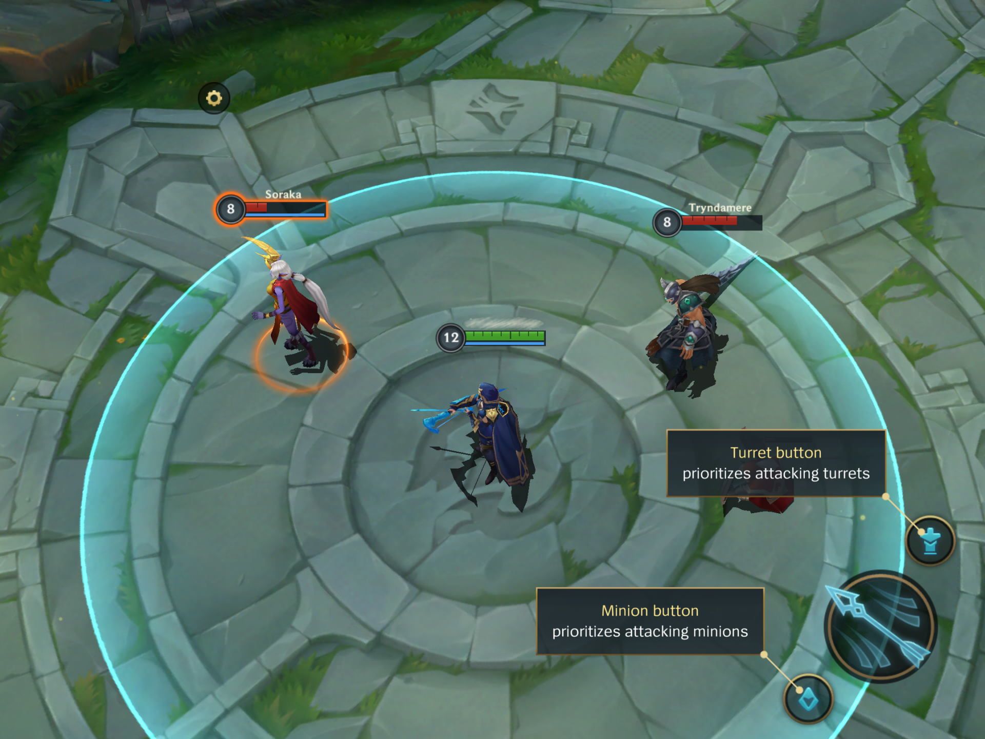 Minion and Turret Button in the tutorial mode in League of Legends Wild Rift