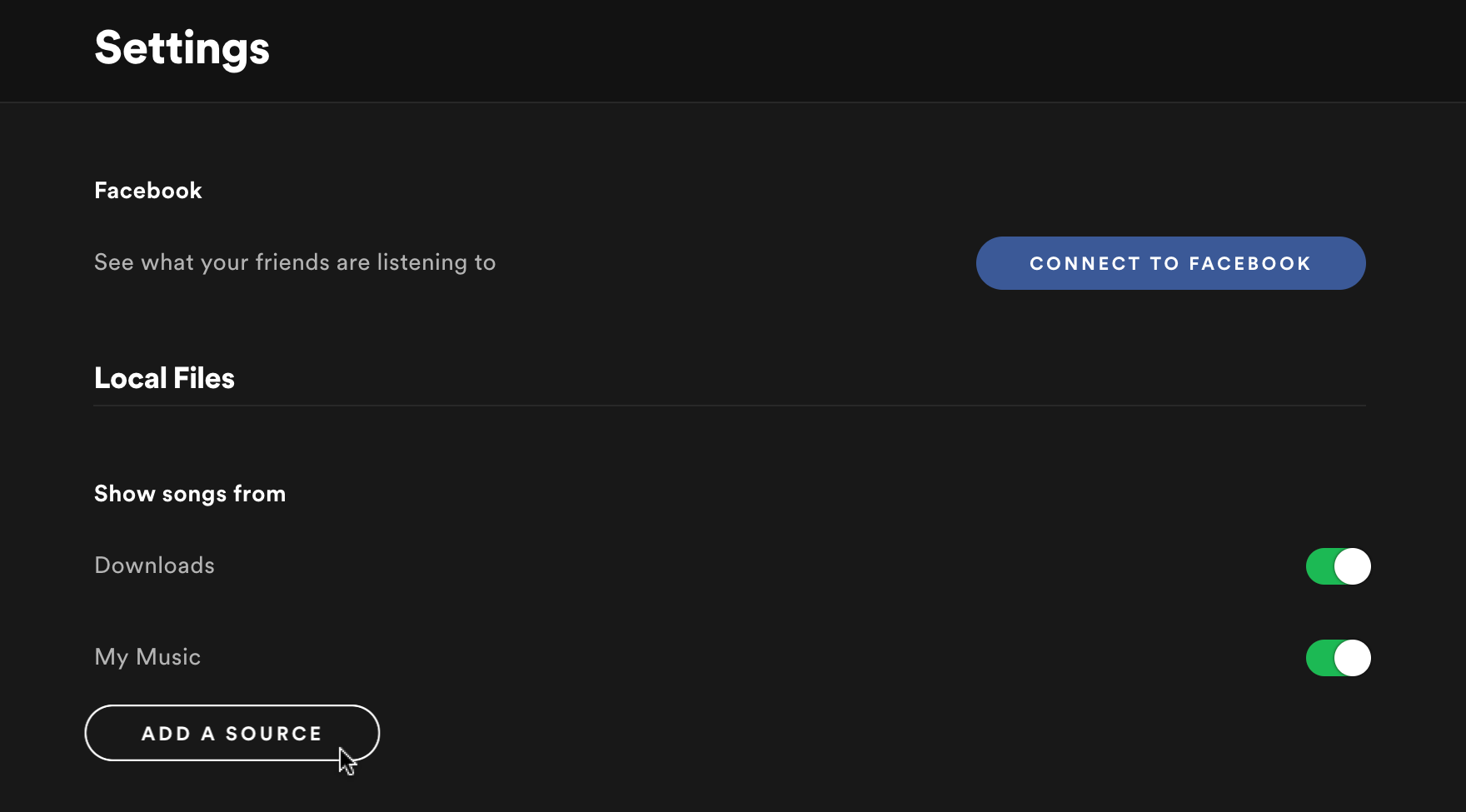 Screenshot of the Spotify Settings