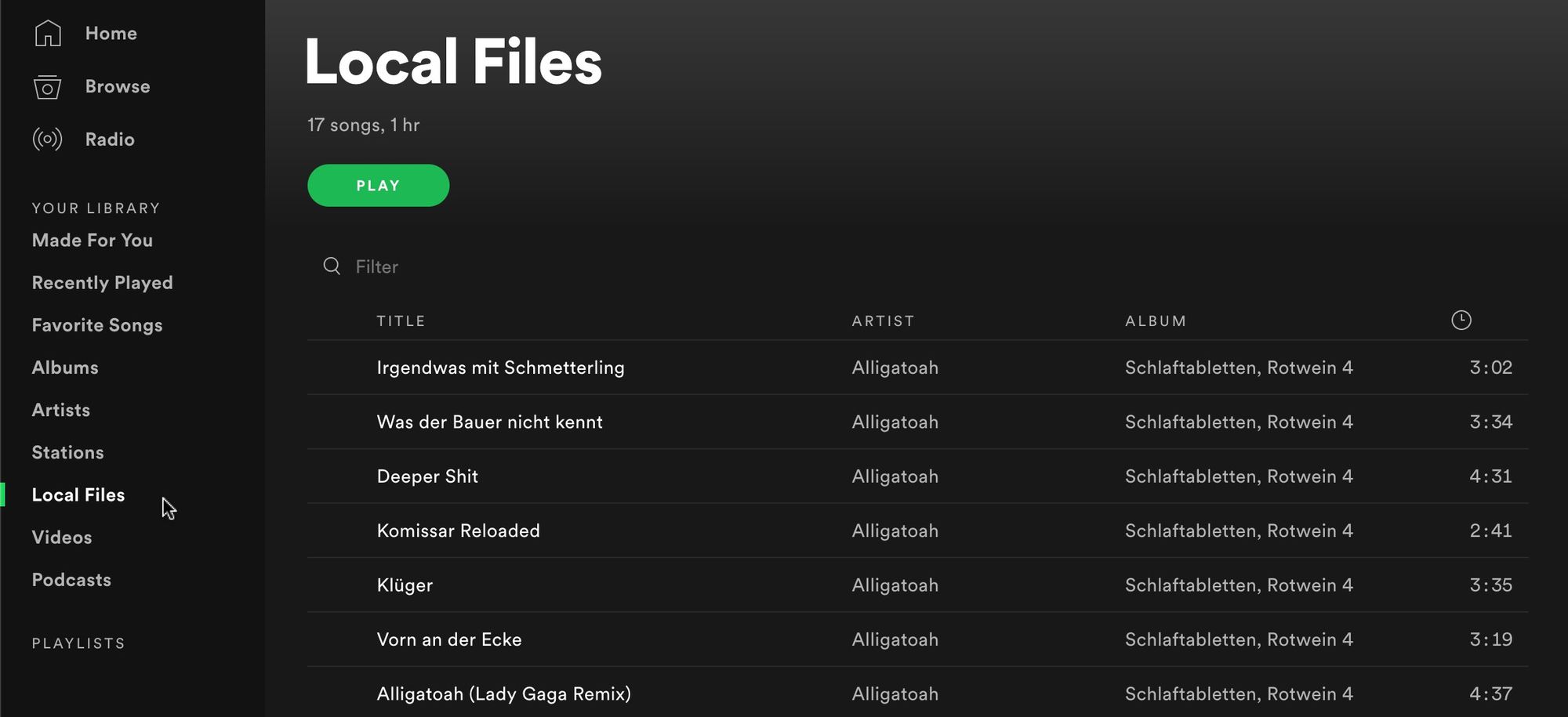 Screenshot Spotify Local Files