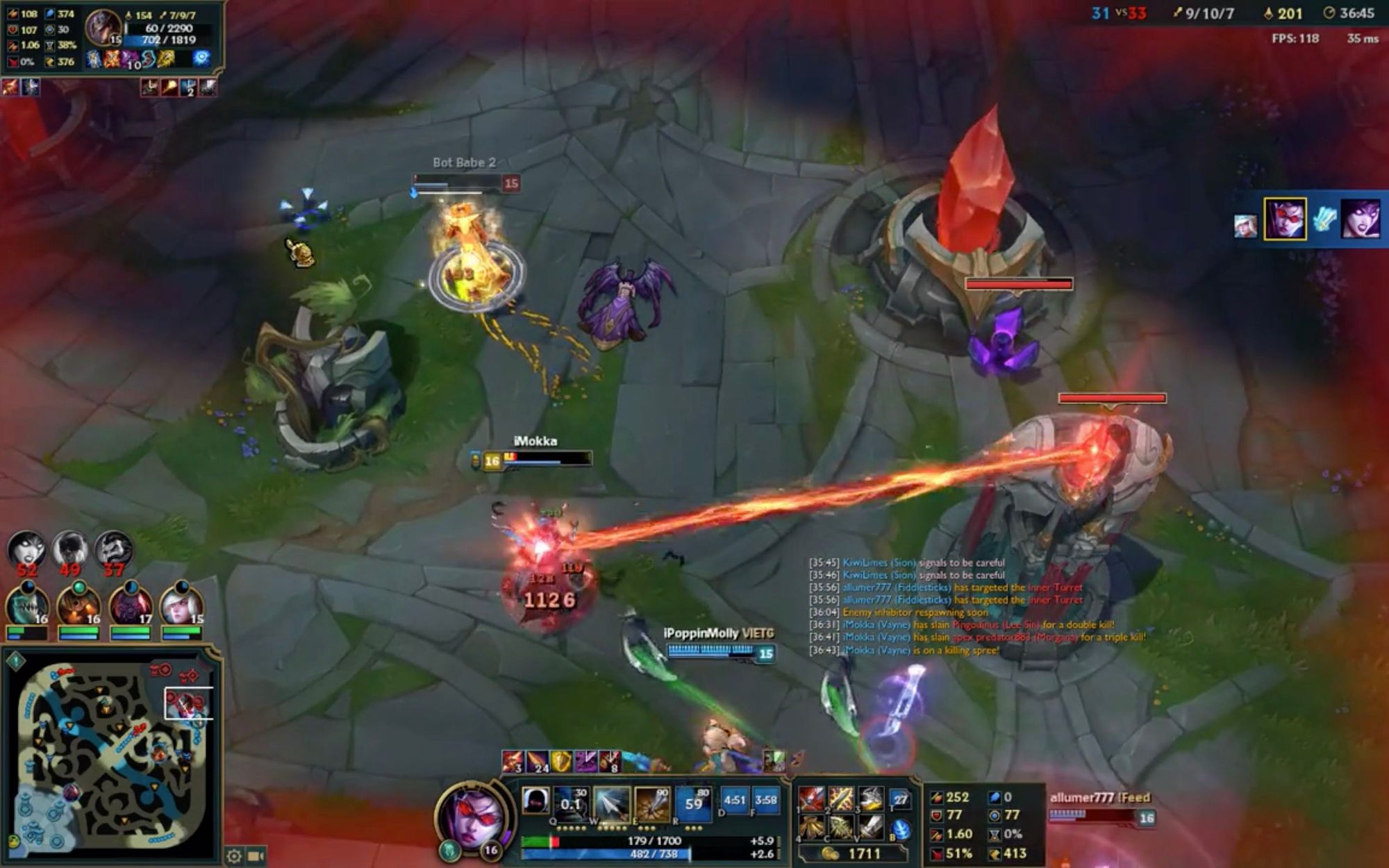 Champion gets attacked by the laser of inhibitor turret in League of Legends