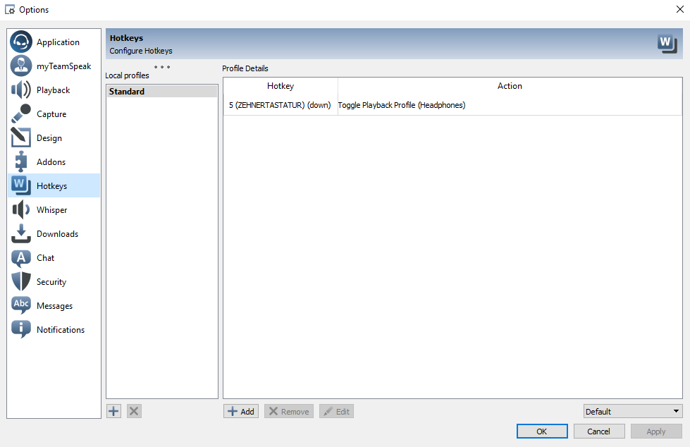 Teamspeak 3 Hotkey Settings on Windows