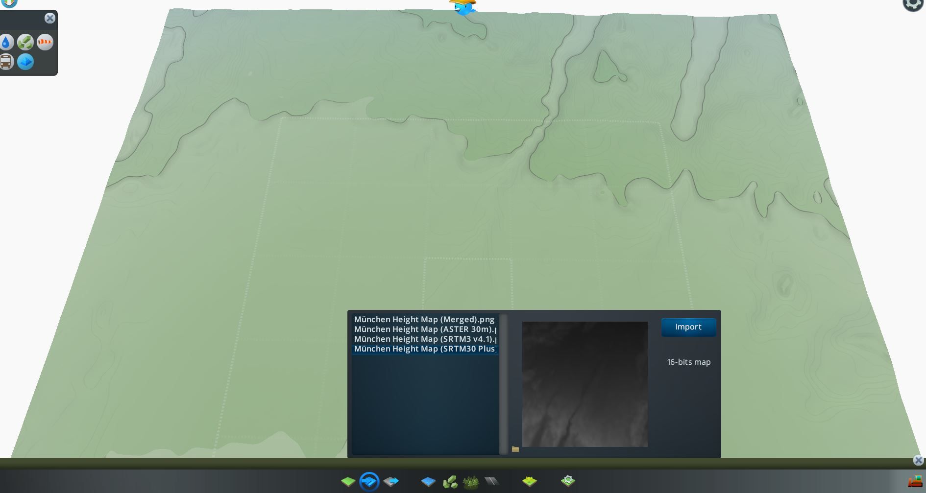 SRTM30+ Heightmap from terrain.party in Cities Skylines 