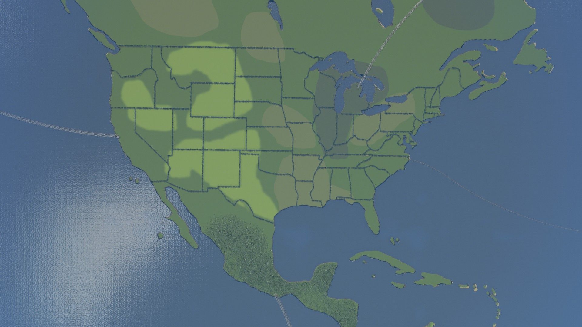 Map of the USA in Cities: Skylines made with the Map Editor