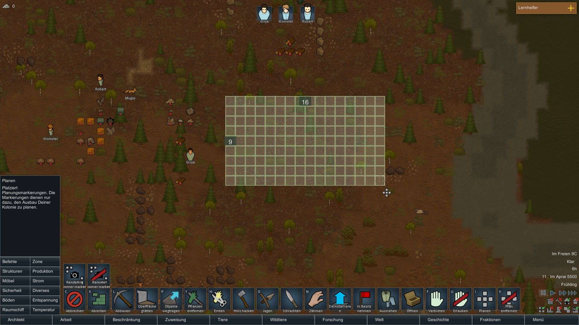 Creating a rectangular plan in RimWorld with the planning tool