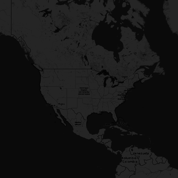Map of north america in greyscale with black background