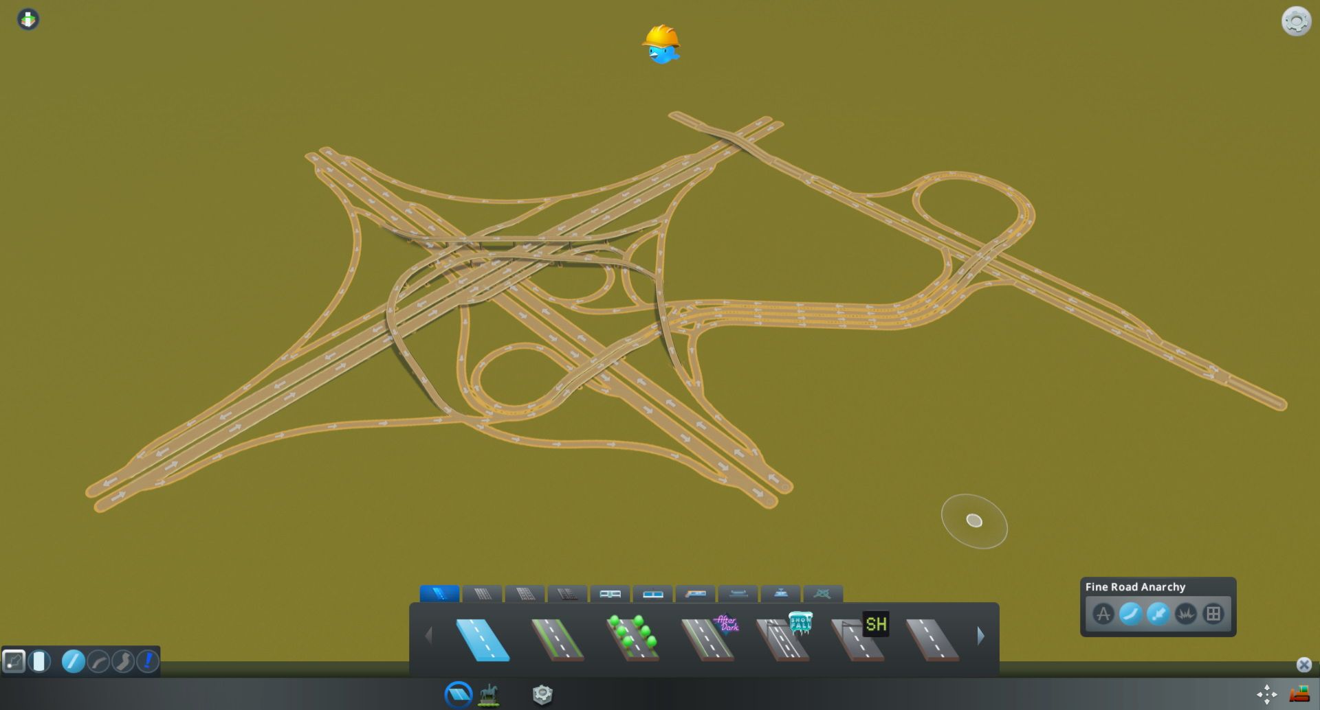 Big intersection in the Asset Editor with the Mod Fine Road Anarchy.