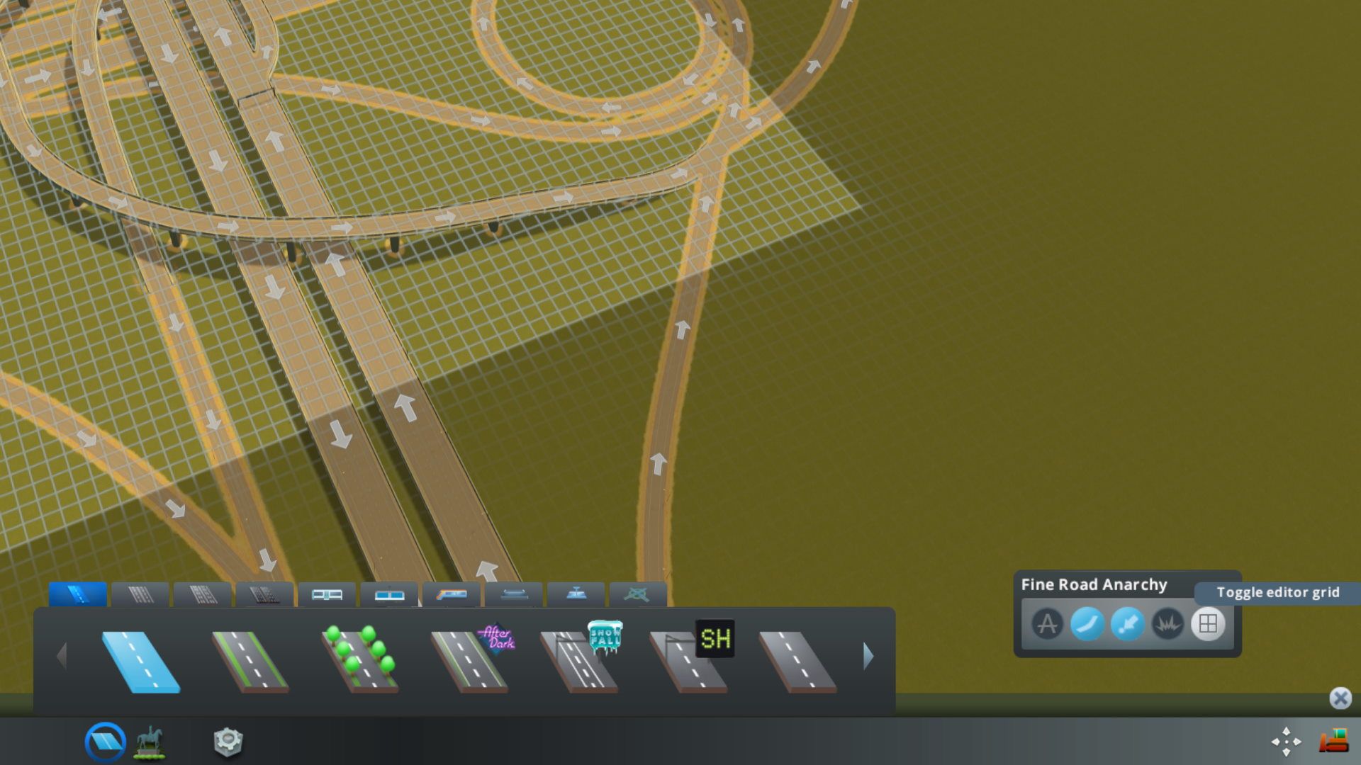 Toggle Editor Grid in the Asset Editor with Fine Road Anarchy.