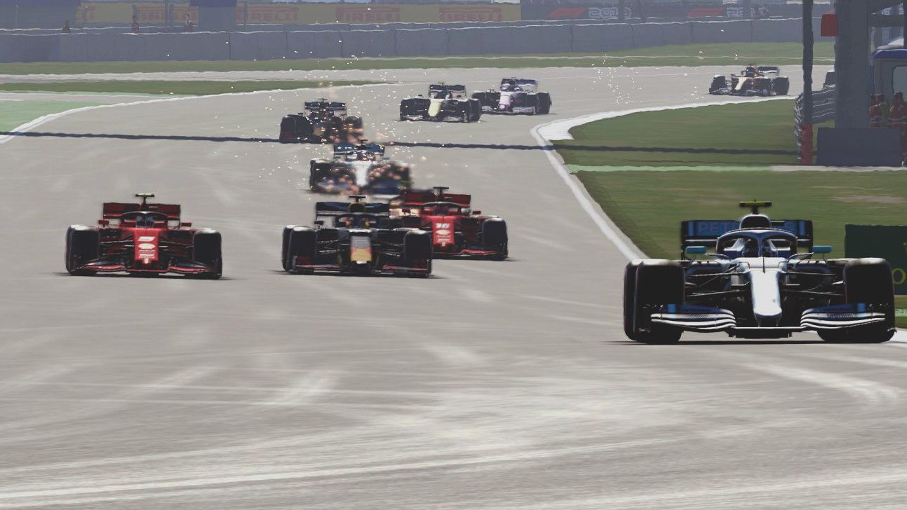 Formula 1 cars during a race in the game F1 2019