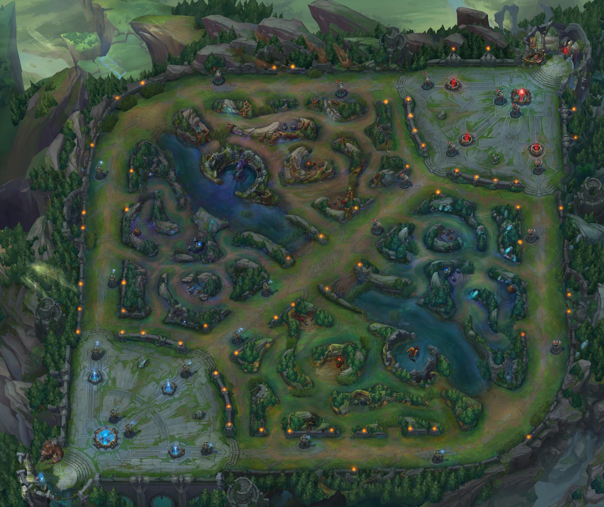 Bird's view of the Summoner's Rift in League of Legends