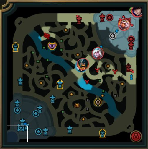 Objective Bounties on the mini map in League of Legends.