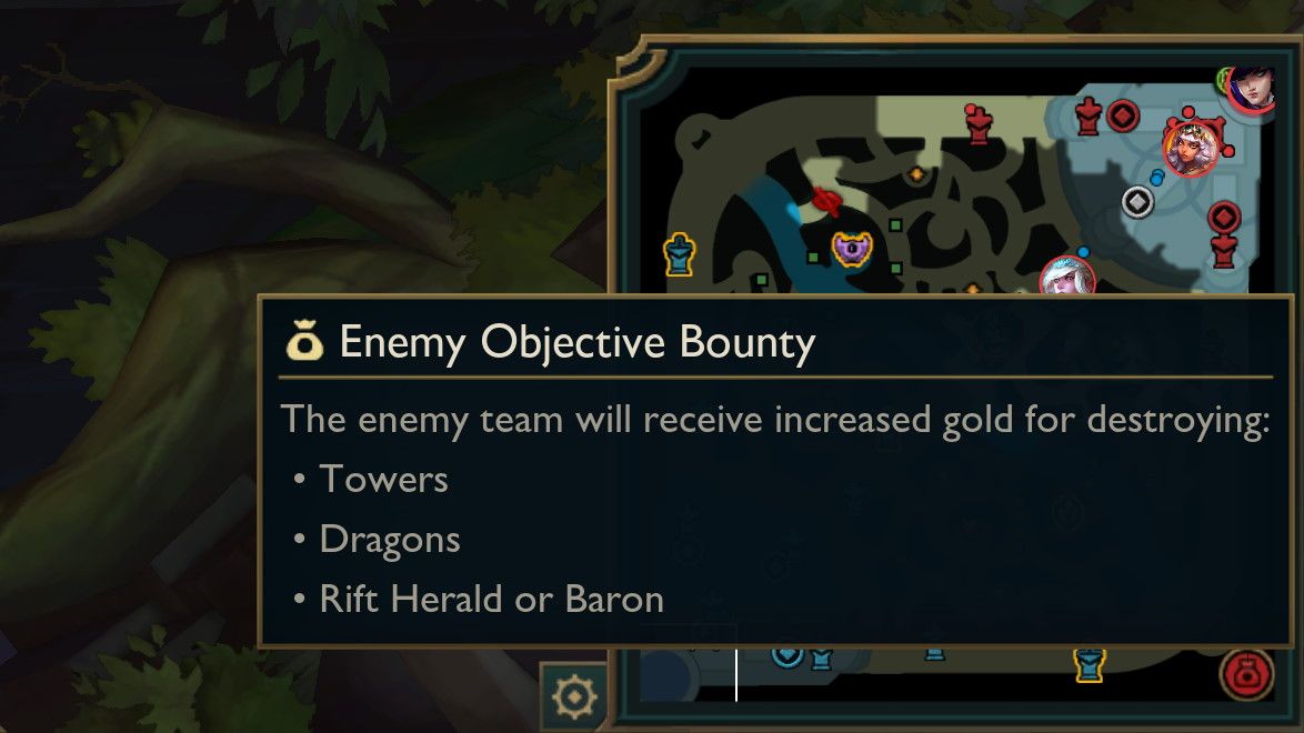 Tooltip for Objective Bounties in League of Legends.