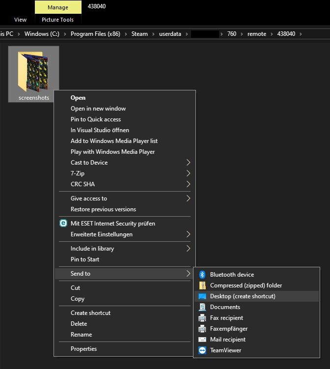 Creating a desktop shortcut for a folder on Windows