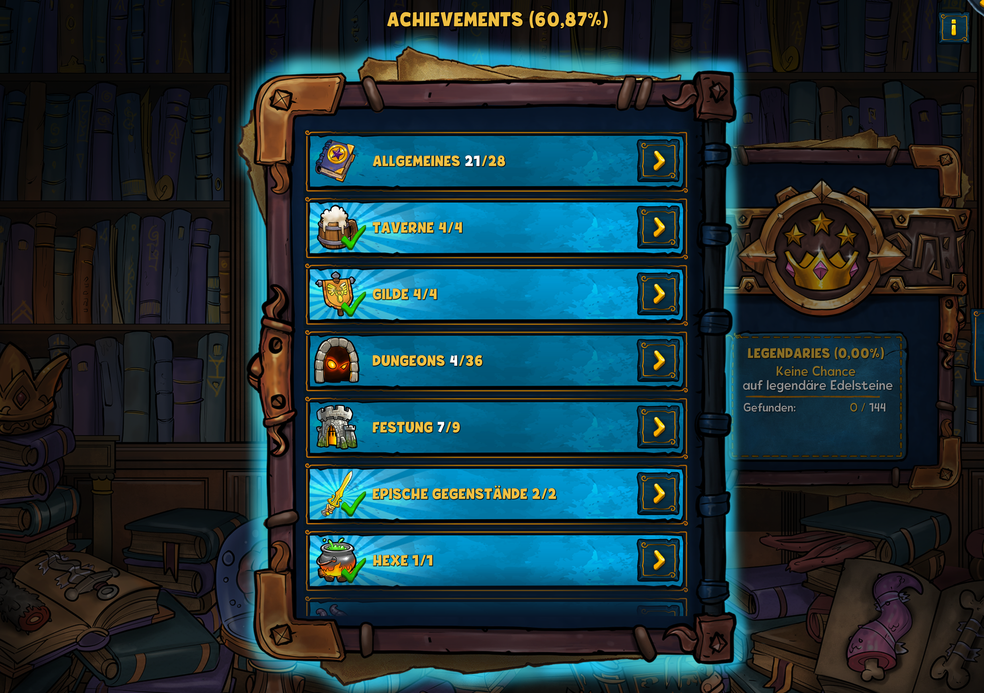 Page one of the Shakes and Fidget achievements